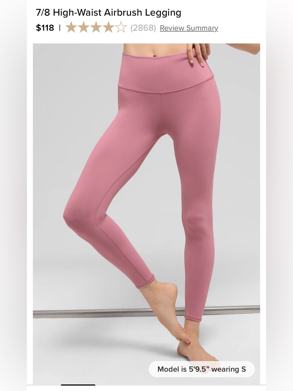 ALO Yoga 7/8 High-Waist Airbrush Legging Pink Wild Rose L BNWT